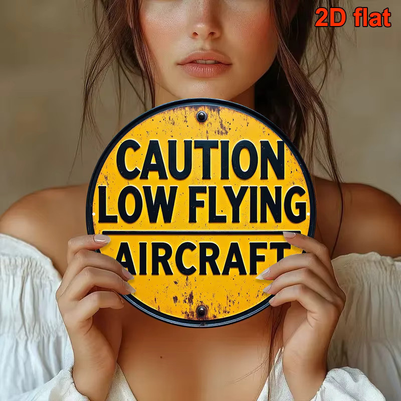 Retro Flugwarnschild DDPNKL Vorsicht Niedrigflug in Gelb-Schwarz aus Metall als Vintage-Wanddeko - Bild 3