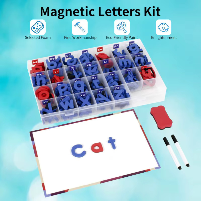 238-teiliges Magnetisches Buchstaben-Set mit ABC-Schaum-Alphabet-Magneten, doppelseitigem Magnetbrett, Stiftbrett und Aufbewahrungsbox in Multicolor - Bild 3
