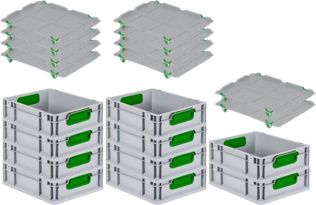 PROREGAL Spar Set 10x Eurobox Nextgen Color mit Auflagedeckel und Schiebeschnappverschlüssen in Grün, H x B x T: 12 x 30 x 40 cm - Bild 1