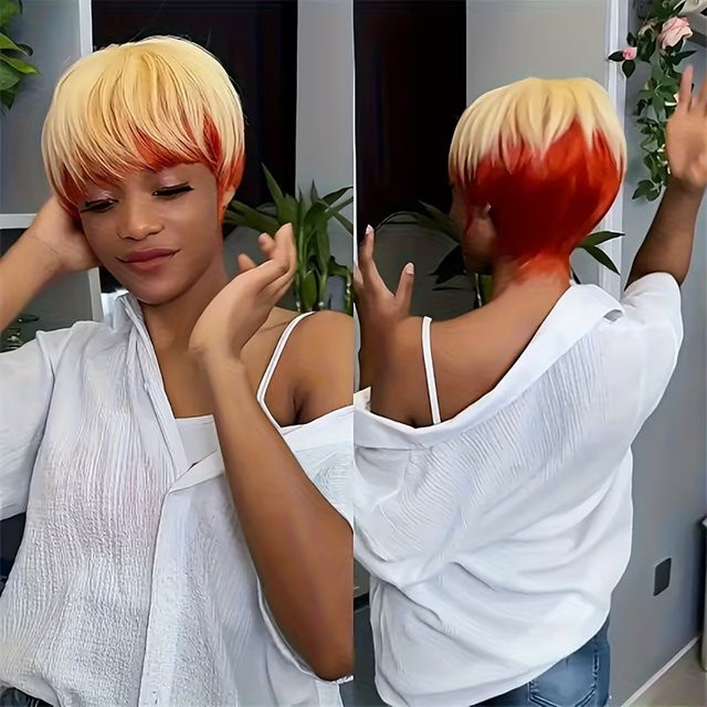 OYM HAIR Pixie-Schnitt-Perücke, Echthaar, kurz, geschichtet, Damen - Bild 1