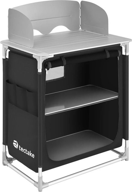 tectake Campingküche Premium Schwarz mit Aluminiumgestell und 2 Fächern, faltbar, B/T/H: 76 x 53,5 x 107 cm - Bild 2