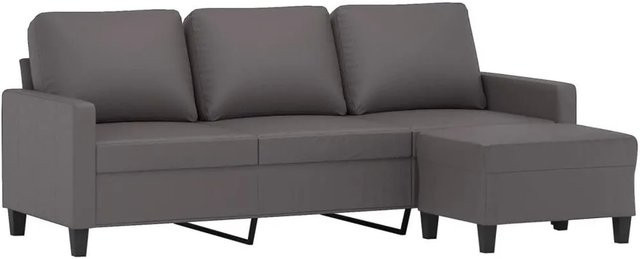 vidaXL 3-Sitzer-Sofa mit Hocker in Grau, modernes L-Shape Design aus Kunstleder mit passendem Ottoman, Breite: 198 cm, Tiefe: 80 cm, Höhe: 77 cm - Bild 1