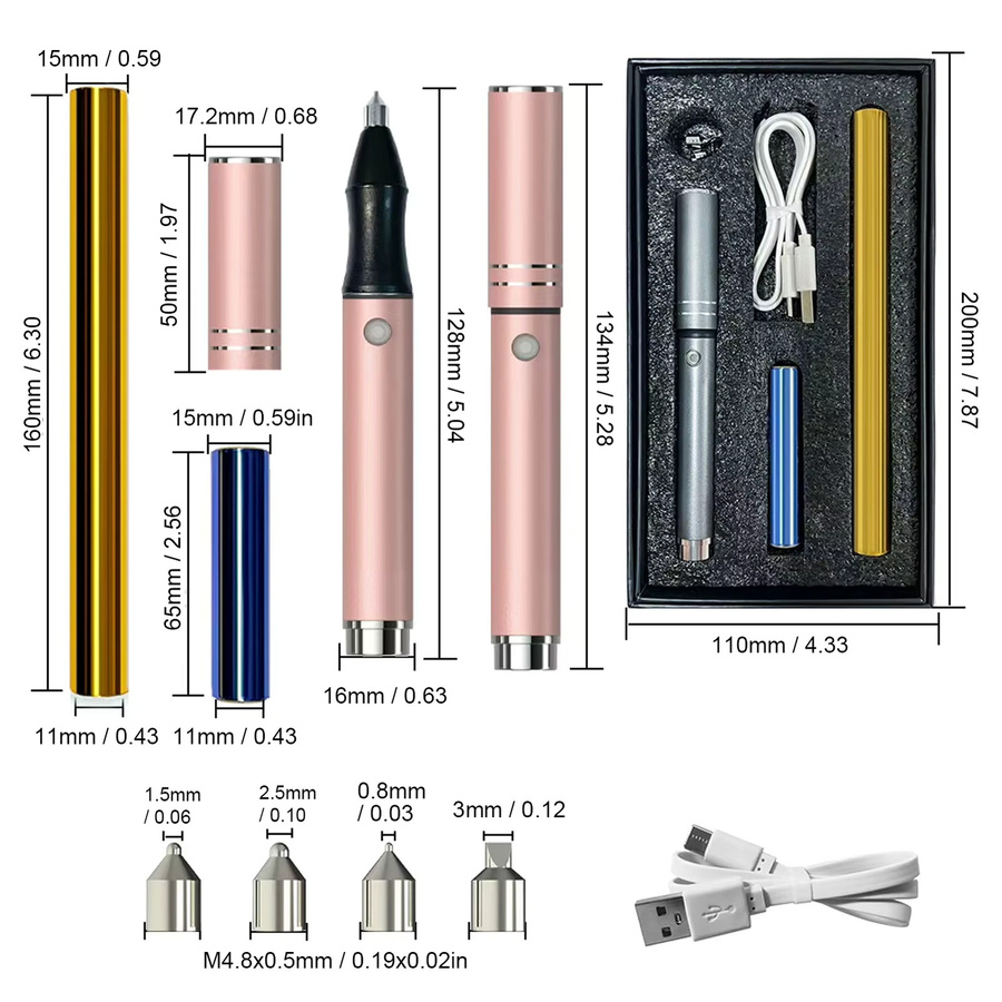 Wiederaufladbarer Folienstift aus Aluminium mit 2 wärmeaktivierten Folienrollen und 4 Spitzen für die Kartenherstellung - Bild 3