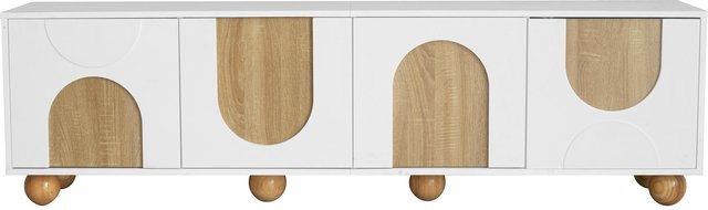 GL Store TV-Schrank mit 4 Türen in minimalistischem Design, Holzmaserung in Braun und Weiß, B/T/H: 175 x 50 x 50 cm - Bild 1