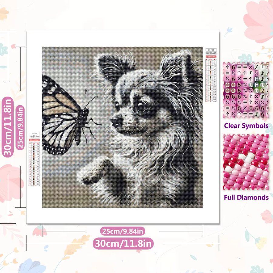 EverShine Diamantmalerei Schmetterling und Hund 5D Mosaik DIY Stickerei Set mit runden Steinen in Multicolour, B/H: 20 x 20 cm - Bild 2
