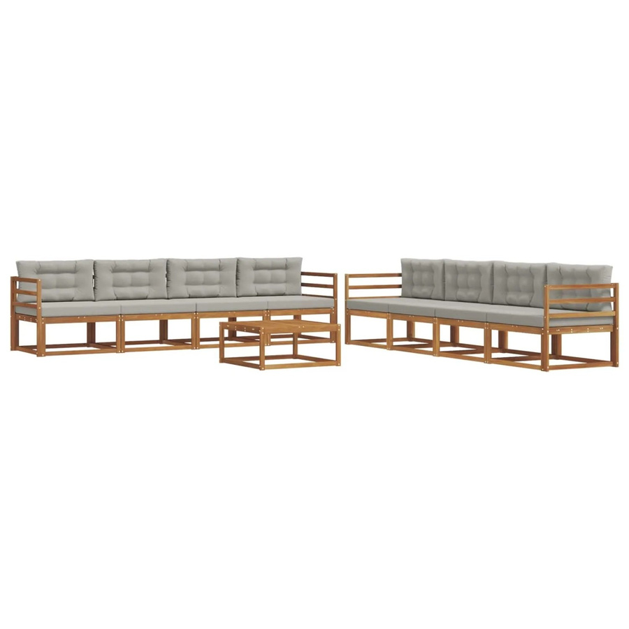vidaXL Outdoor-Sofagarnitur aus Akazienholz in L-Form mit Kissen, 9-teiliges Set, Farbe: Natur und Grau - Bild 2