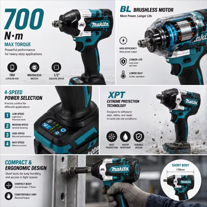 Makita DTW700 18V Akku-Schlagschrauber mit 700Nm Hochdrehmoment und variabler Geschwindigkeit - Bild 3