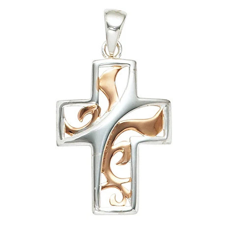 Colfem Anhänger Kreuz, 925 Silber, bicolor vergoldet, Unisex - Bild 1