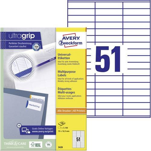 Avery Zweckform Universal-Etiketten 3420, Weiß, Permanent haftend, FSC-Papier, 5100 Stück - Bild 1