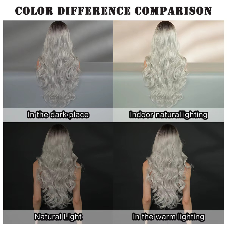 7JHH WIGS Perücke, Lange Wasserwellen, Aschsilber, Damen - Bild 4