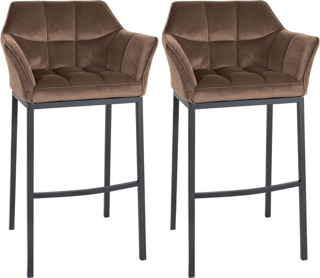 CLP Barhocker 2er Set Damaso mit Lehne, gepolsterte Barstühle mit Samtbezug und Metall-Vierfußgestell, modern - Bild 1
