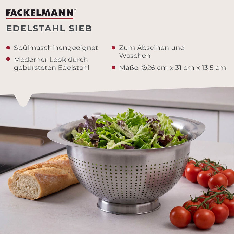 Fackelmann Sieb aus Edelstahl in Silber mit feinem Netz, Griffen und Standfüßen, Durchmesser: 26 cm - Bild 3