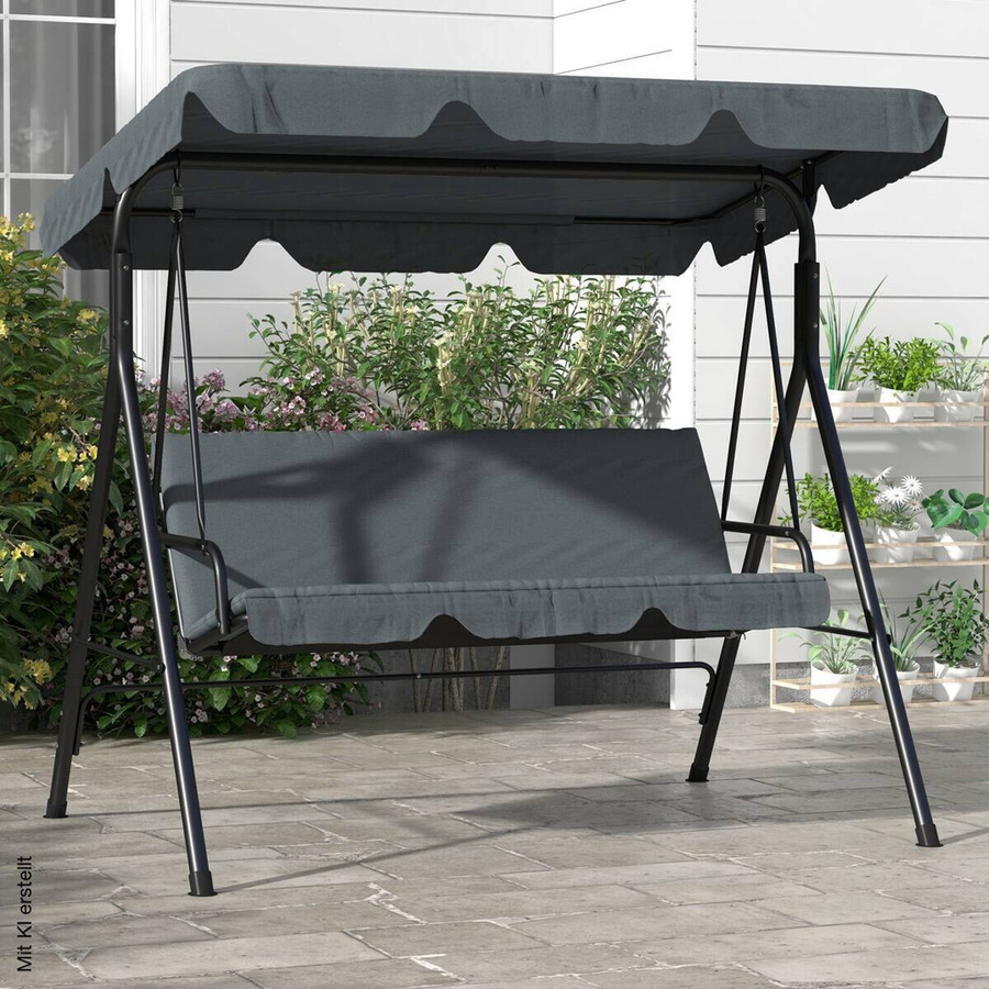 Outsunny Hollywoodschaukel grau mit Sonnendach aus Polyester und pulverbeschichtetem Stahl, B: 110 cm, H: 153 cm, T: 172 cm - Bild 3