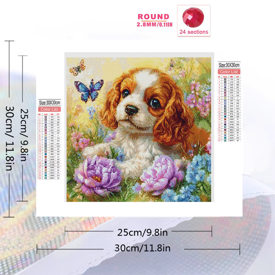 EverShine Diamant-Stickerei DIY Set mit Hundebild und Blumen-Motiv, Multicolour, B/H: 20 x 20 cm - Bild 2