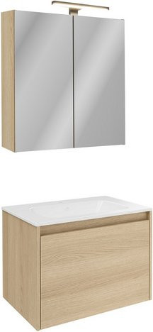 Fackelmann Badmöbel-Set Compact Line in Lindberg Eiche, Braun, mit Spiegelschrank, LED-Beleuchtung und Schublade, B: 71,0 cm, H: 52,55 cm, T: 46,5 cm - Bild 1