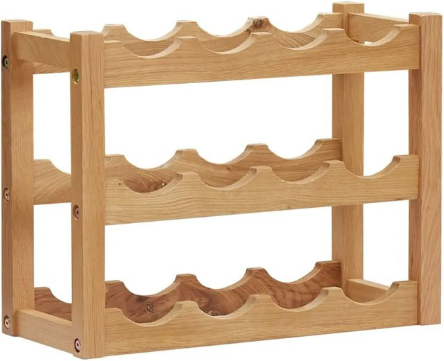 vidaXL Weinregal aus Eiche Massivholz in Braun für 12 Flaschen, B/T/H: 47 x 21 x 36 cm - Bild 1