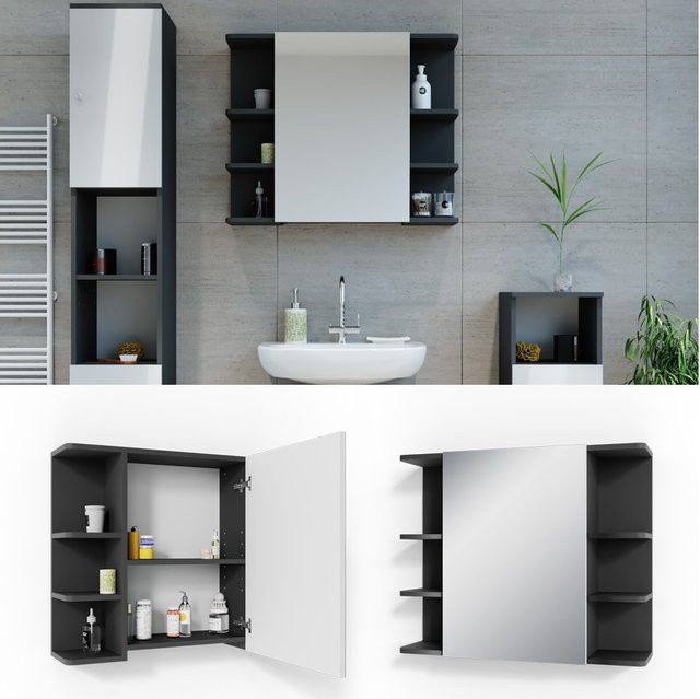 Vicco Spiegelschrank Fynn in Anthrazit und Weiß, B/H: 80 x 64 cm - Bild 1