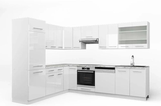 Vicco Fame-Line Eckküche in Weiß Hochglanz mit Marmor-Optik, B/T/H: 227 x 287 x 82 cm - Bild 1