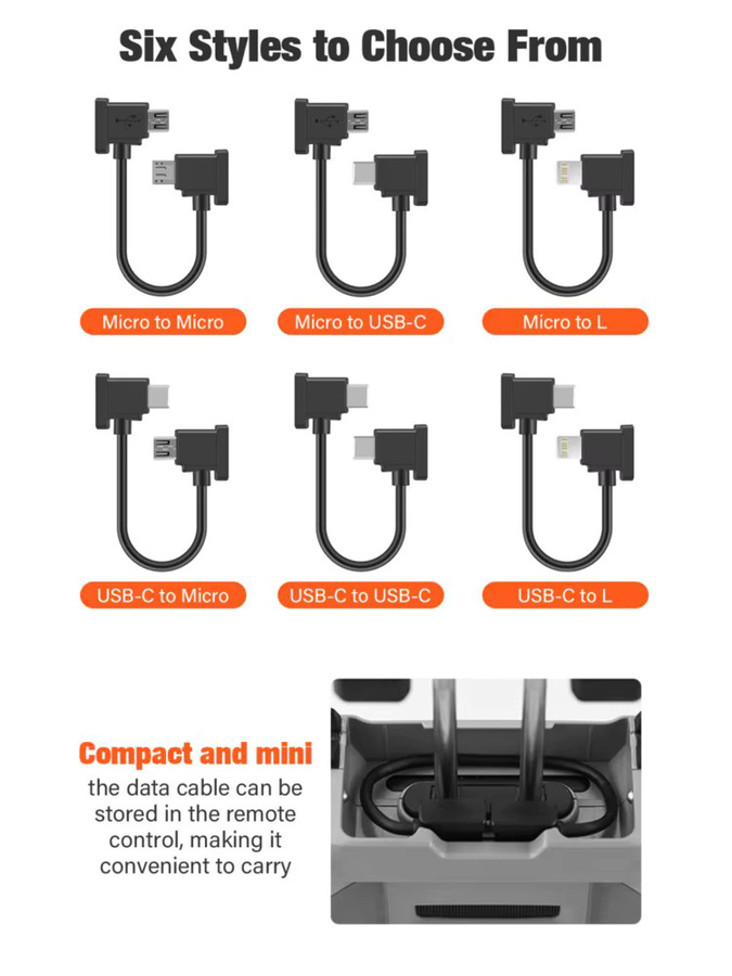 Nephy OTG-Datenkabel für DJI Fernbedienung mit USB Typ C und iOS Anschluss in Schwarz zur Verbindung von Telefon oder Tablet mit DJI Mini 4K, Mini 3 Pro, Mini 3, Mini 2, Mini SE, Air, Mavic 2 und Mavic 3 - Bild 6