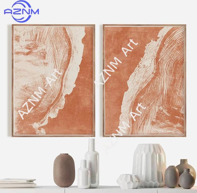 AZNM Wandkunst abstrakte Boho Meereslandschaft Leinwanddrucke in Beige und Orange - Bild 1