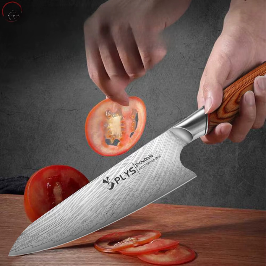 PLYS Kochmesser mit Damastmuster und Holzgriff für Fleisch, Fisch und Sashimi - Bild 2