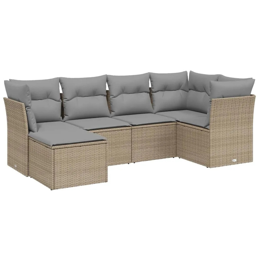 vidaXL 6-tlg Garten-Sofagarnitur aus Poly Rattan in Beige mit Kissen und Ottoman, L-Form mit Metallgestell - Bild 2