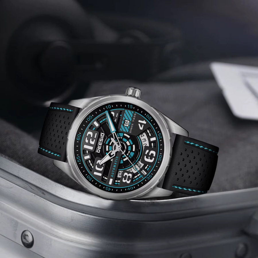 Deesio Armbanduhr Automatik, Edelstahl, Silber, Silikon, Herren - Bild 3