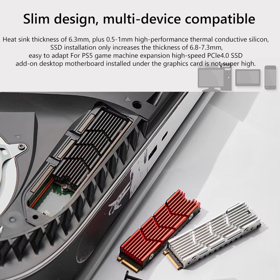 ATUOTIN M.2 2280 SSD-Kühler M2 PRO Heatsink aus Voll-Aluminium in Schwarz mit thermischem Silikonpad für NVMe M.2 SSD und PS5 zur Wärmeableitung - Bild 3