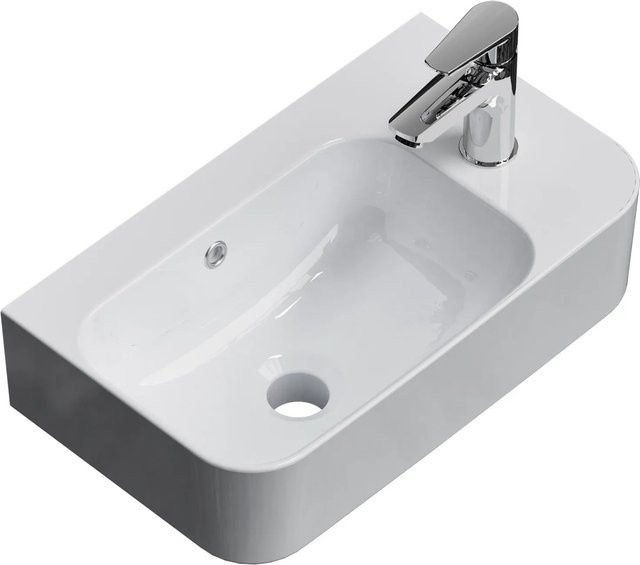 Emke Wandwaschbecken aus Keramik in Weiß, rechteckig mit linkem Hahnloch, B/T/H: 45 x 26,5 x 15,6 cm - Bild 1