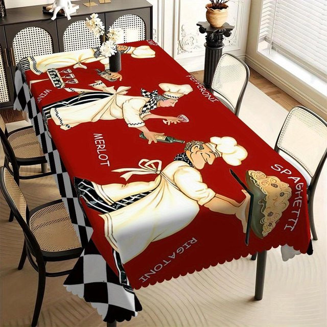 JMG Household Supplies Kochtischdecke im Retro-Stil mit Spaghetti- und Wein-Aufdruck, Rot, B/T: 160 x 220 cm - Bild 1