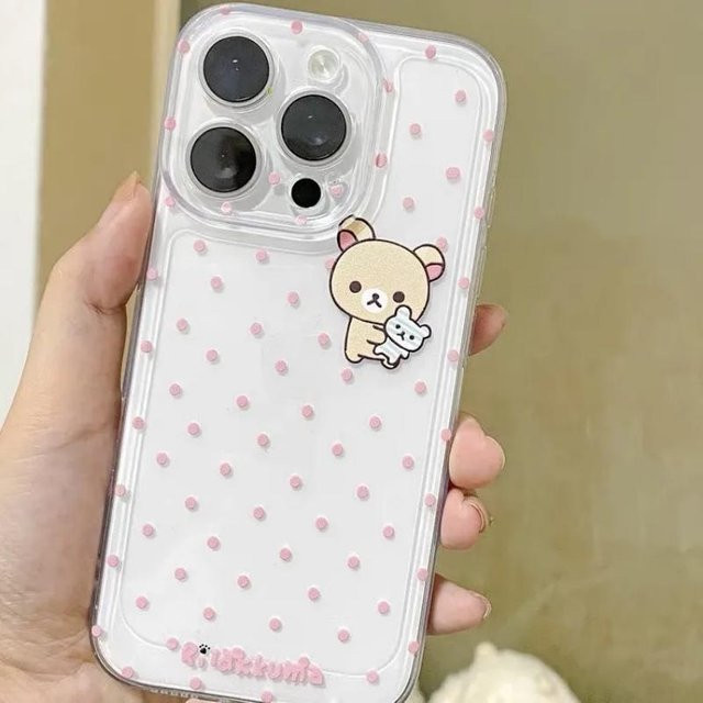 Handyhülle mit Bären-Motiv und rosa Tupfen für Samsung Galaxy A-Serie, Farbe: Pink und Transparent - Bild 1