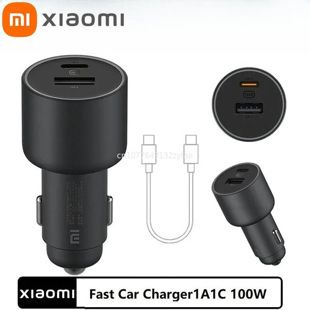 Xiaomi 100W Auto-Ladegerät mit Dual USB-A und USB-C Schnellladung in Schwarz - Bild 1