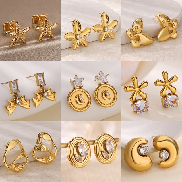 HPTOTMG Ohrringe, Edelstahl, Gold, Zirkonia, Damen - Bild 1