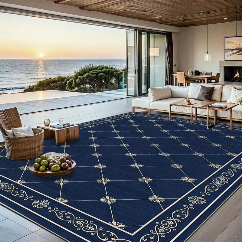 VIKAMA Moderner Luxus-Wohnzimmerteppich in Blau, rutschfest und pflegeleicht, rechteckige Bodenmatte für Wohnzimmer, Schlafzimmer, Esszimmer, Arbeitszimmer oder Balkon - Bild 3