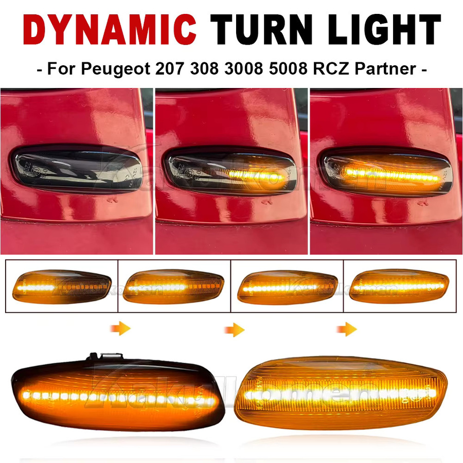 Dynamische LED Seitenmarkierungsleuchten Blinker für Citroen C3 C4 C5 DS3 DS4 und Peugeot 207 308 3008 5008 RCZ, 1 Paar - Bild 2
