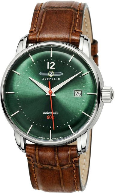 Zeppelin Automatik Herrenuhr, Edelstahl, 41 mm, Leder, Grün, 5 ATM - Bild 1