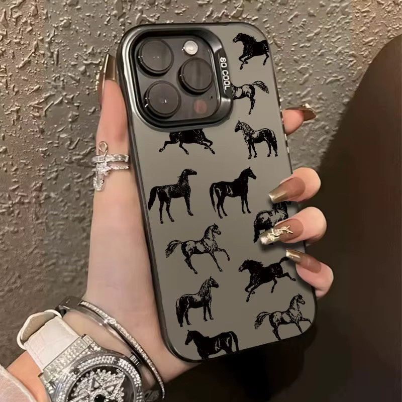 Galvanisierte TPU-Handyhülle mit Pferdemuster für Apple iPhone in Schwarz - Bild 3