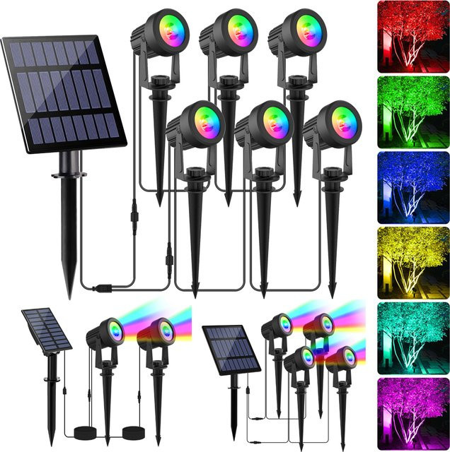 T-SUNRISE RGB Solar LED Scheinwerfer IP65 Wasserdicht Multicolor Outdoor Garten Flutlicht Schwarz - Bild 1
