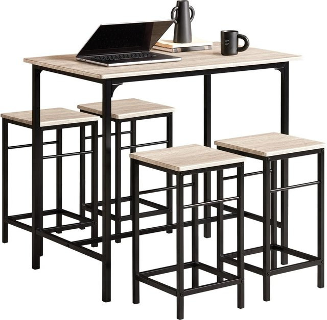 SoBuy Essgruppe 5-teiliges Esstisch-Set mit 4 Hockern in Natur-Schwarz, B/T/H: 60 x 60 x 87 cm - Bild 1