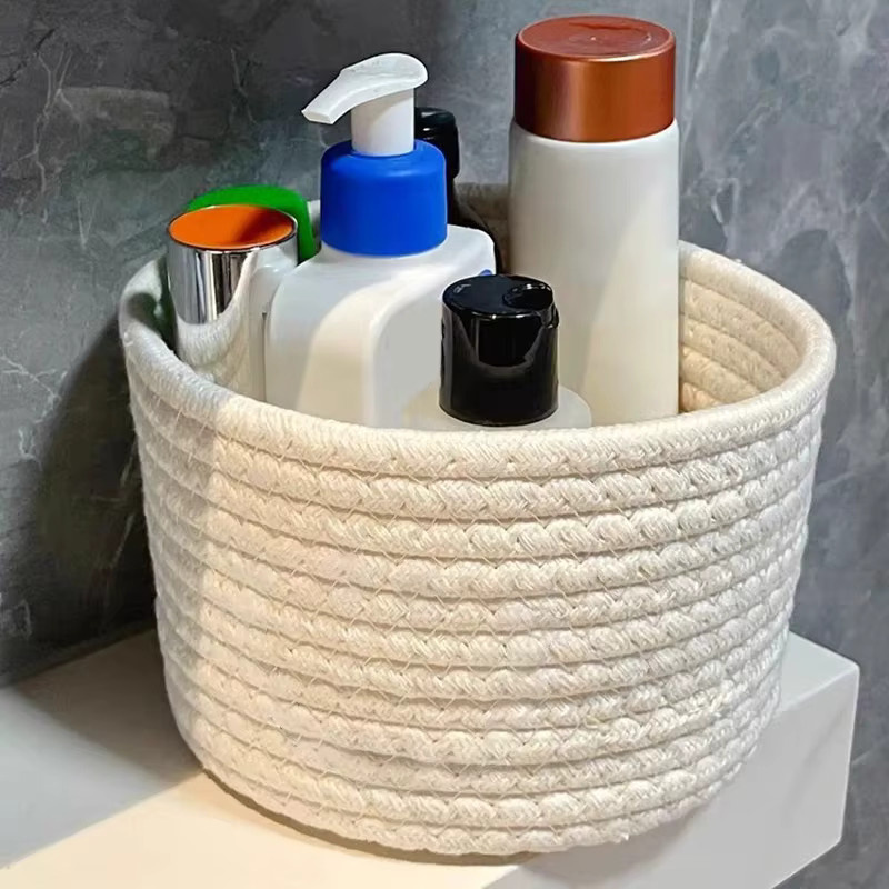 Gewebter Aufbewahrungskorb aus weißem Baumwollfaden für Schmuck, Kosmetik und Spielzeug, B/T/H: 14,0 x 9,0 x 9,0 cm - Bild 2