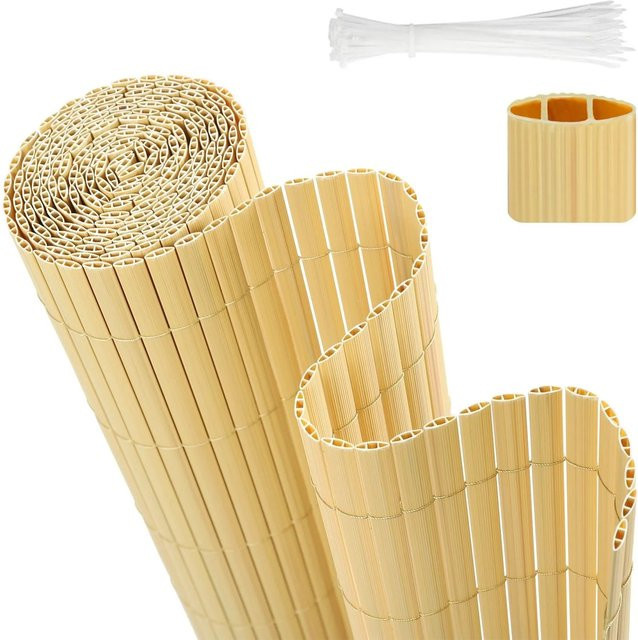 Sekey PVC Sichtschutzmatte mit Kabelbindern und doppelter Verstärkung, Farbe: Bambusgelb, Breite: 80 cm, Höhe: 400 cm - Bild 1