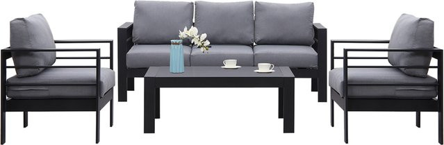 MEXO Gartenmöbel Lounge-Set Genua aus Aluminium mit Polstern für 5 Personen in Schwarz und Grau - Bild 1