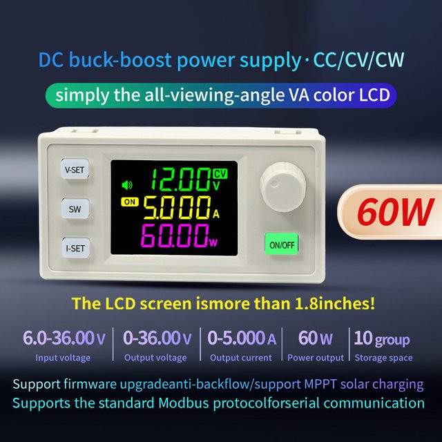 Gaqqee CNC DC Buck Boost Converter mit Farbbildschirm, einstellbarer Spannungs- und Stromregler für konstante Leistung, Weiß - Bild 1