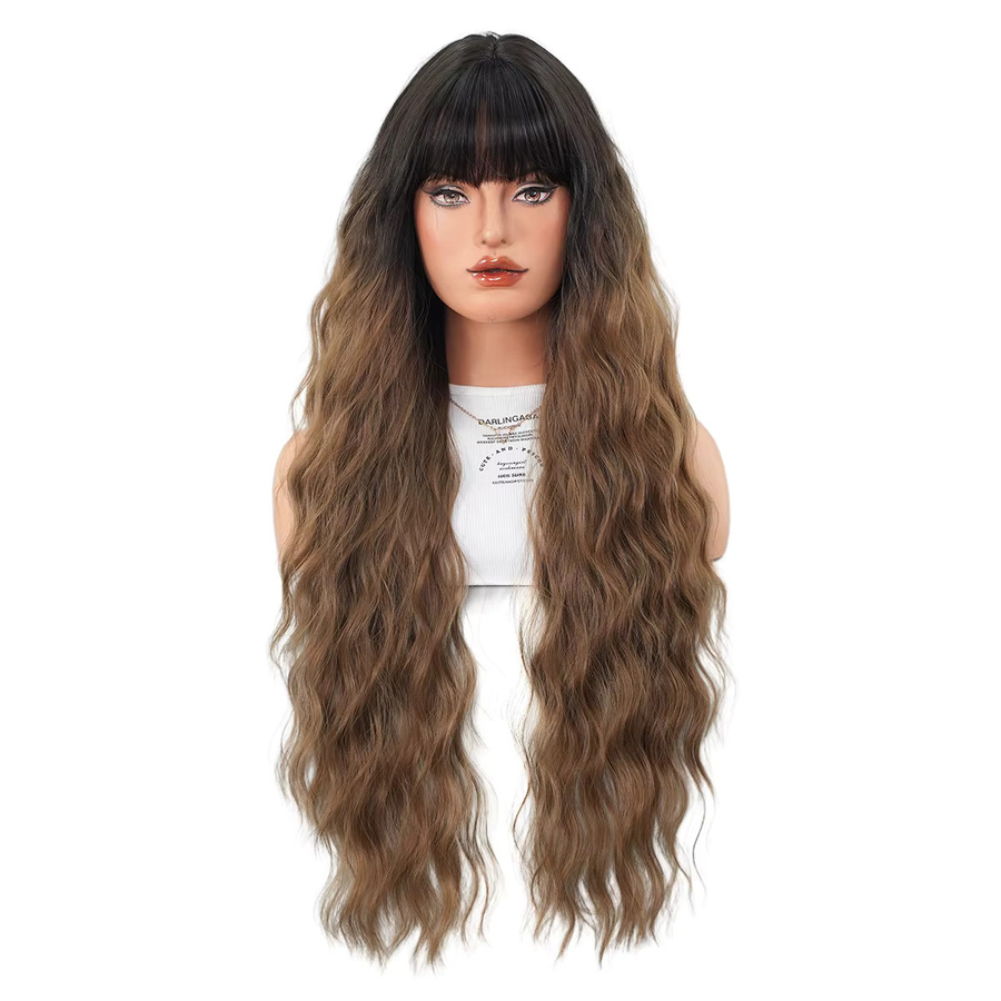 7JHH WIGS Perücke für Damen, lange wassergewellte Ombre-Braun-Perücke, synthetisch - Bild 4