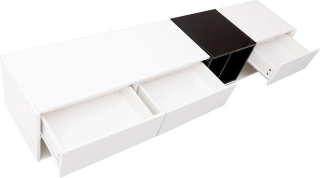 okwish TV Schrank mit Hochglanz Farbblock Design und Schubladen in Weiß und Schwarz, B/T/H: 190 x 40 x 42 cm - Bild 1