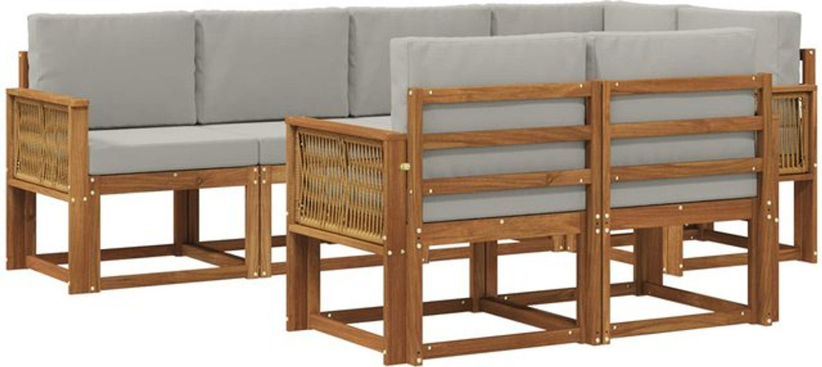 7-teilige Outdoor-Sofagarnitur vidaXL aus Akazien-Massivholz in Natur und Hellgrau mit Polyester-Polstern - Bild 1