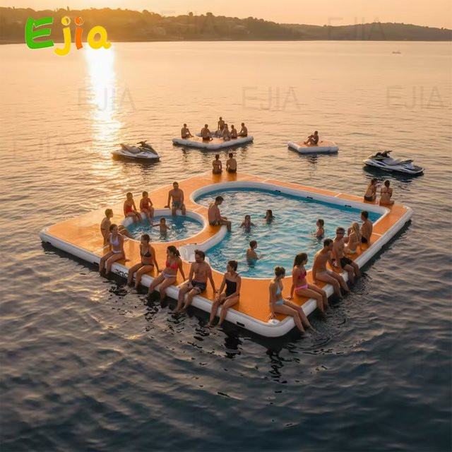 Ejia Aufblasbarer schwimmender Pool mit zwei Yacht-Bootsplattformen, rechteckig, 6,16 m - Bild 1