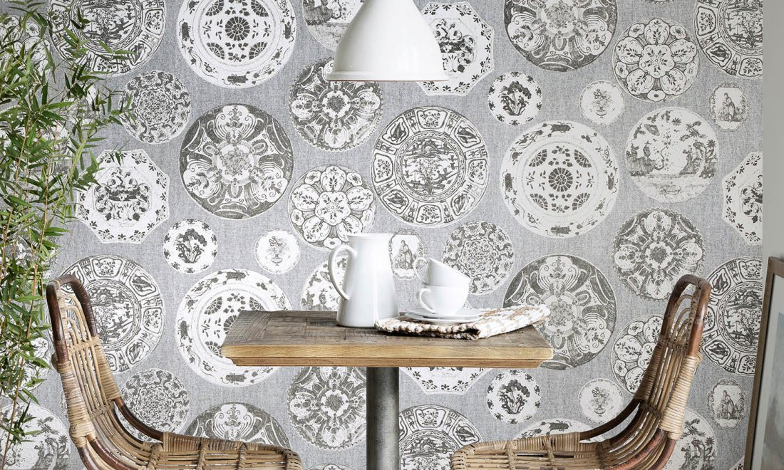 Flamant Wallpaper Ceramique Pave du Nord Vlies Tapete Grau Vintage Abstract - Bild 1