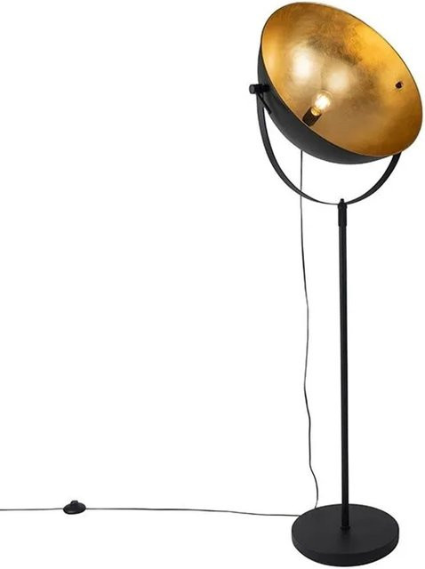 QAZQA Industrie Stehlampe Magnax in Schwarz und Gold, höhenverstellbar - Bild 1