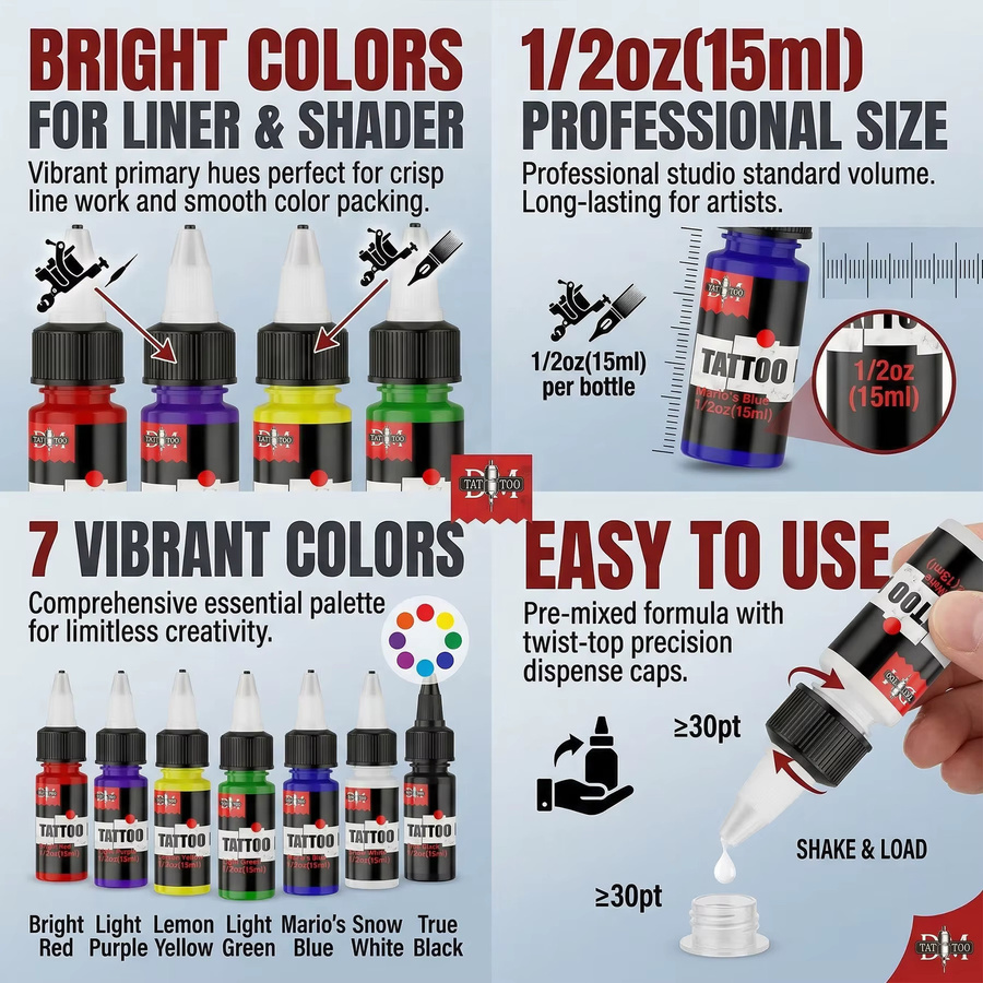 DMTATTOO Tattoo-Tinte, 15 ml, 7 Farben, Unisex - Bild 5